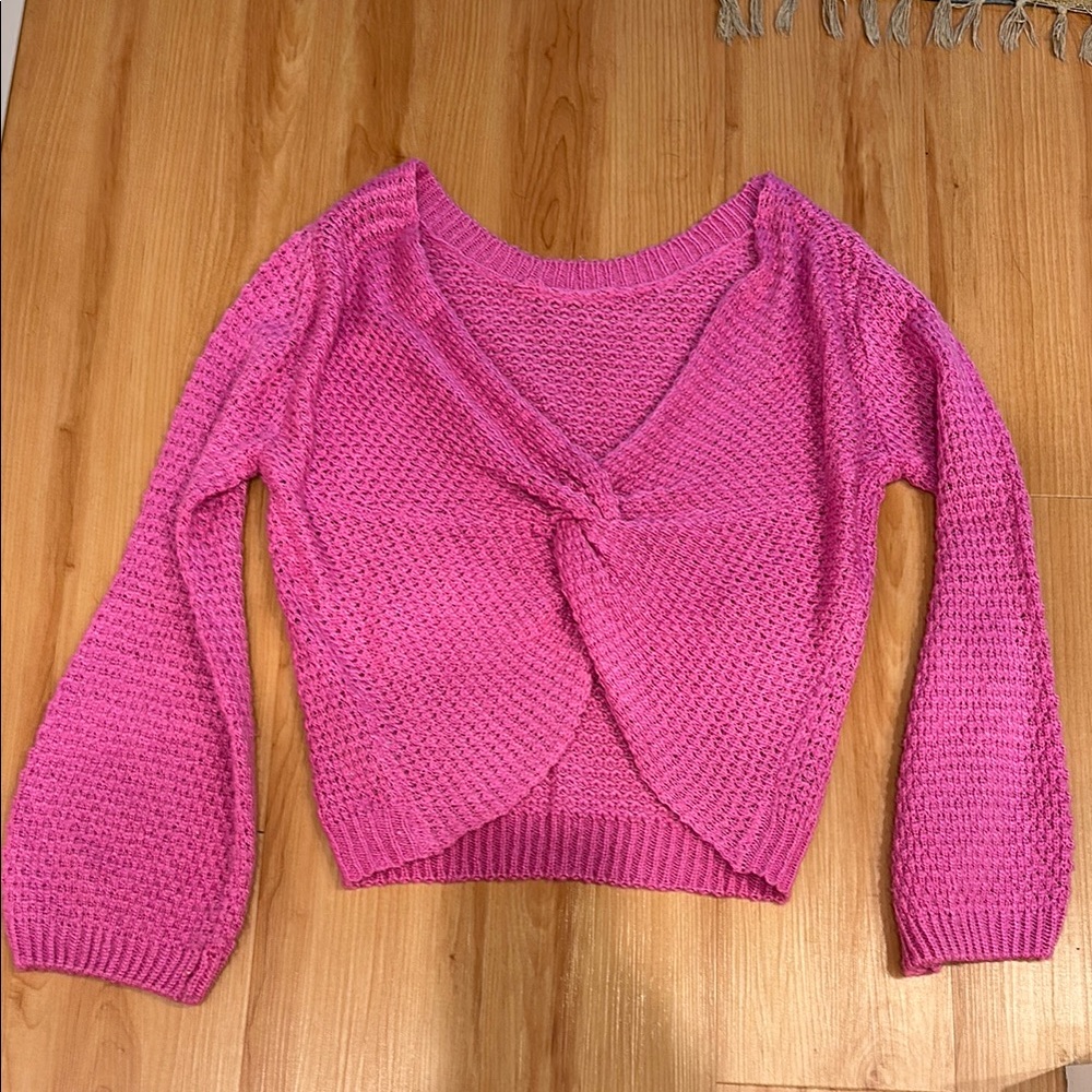 Open Back Pink Knitted Women's Sweater